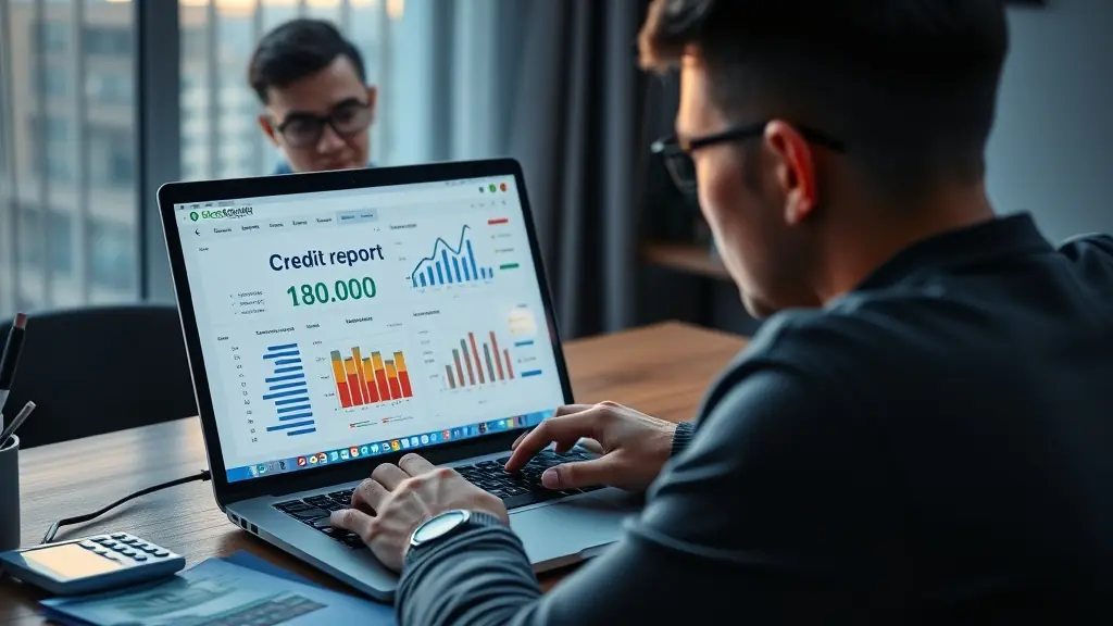 Persona revisando reporte de deudas Infocorp en laptop