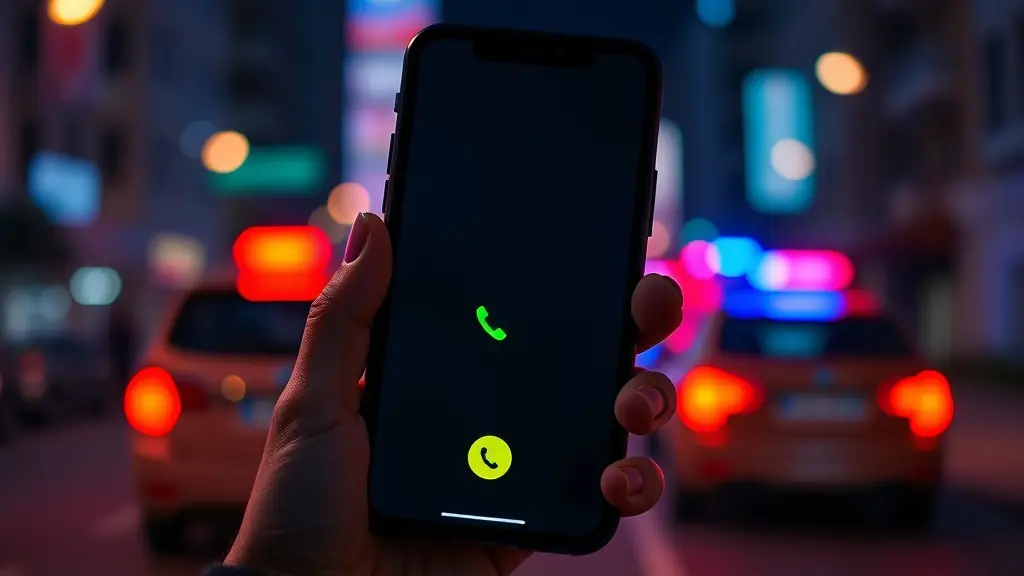 Teléfono de emergencia con luces de patrulla policial en Perú