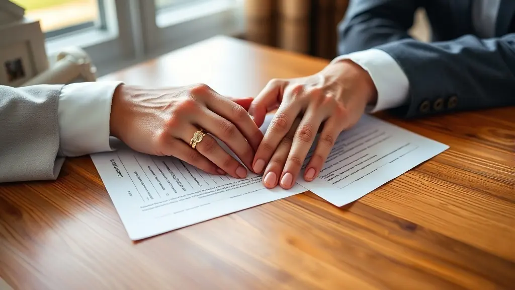 Pareja firmando documentos de unión de hecho ante notario en Perú